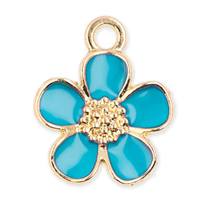 Colgantes met&aacute;licos flor Dorado-azul