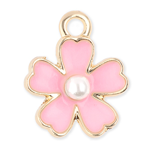 Colgantes met&aacute;licos flor con perla Dorado-rosa claro-blanco