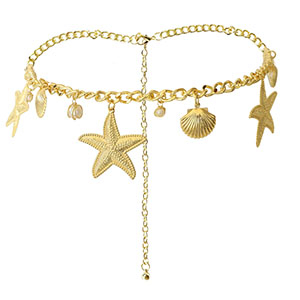 Cadena para la cadera vida marina con imitaci&oacute;n de perlas Dorado-blanco