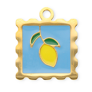 Colgantes Acero Inox cuadrado con lim&oacute;n Dorado-azul-amarillo-verde oscuro