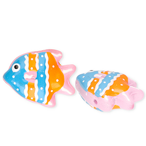 Abalorios de vidrio a mano pez Azul-naranja-blanco-rosa claro