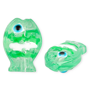 Abalorios de vidrio a mano pez Verde menta ne&oacute;n transparente-blanco-negro-cyan