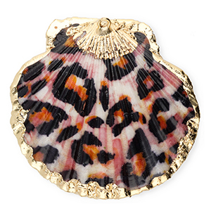 Colgantes concha especial concha de venera leopardo Negro-naranja-dorado