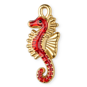 Colgantes Acero Inox esmalte caballito de mar Dorado-rojo-negro