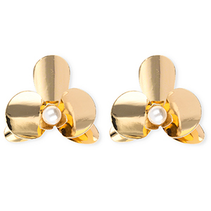Pendientes llamativos flor con imitaci&oacute;n de perla y perno de acero inox Dorado-blanco