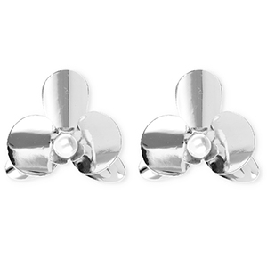 Pendientes llamativos flor con imitaci&oacute;n de perla y perno de acero inox Plateado-blanco