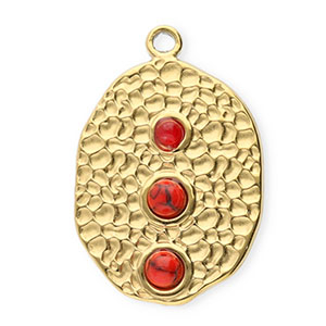 Colgantes Acero Inox &oacute;valo con puntos Dorado-rojo