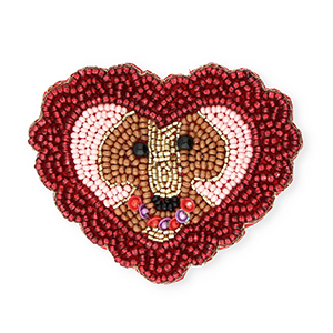 Broches coraz&oacute;n con perro Dorado-rojo oscruo con revestimiento plateado-rosa claro-marr&oacute;n