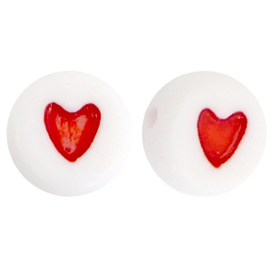 Abalorios letra acr&iacute;licas coraz&oacute;n rojo-blanco