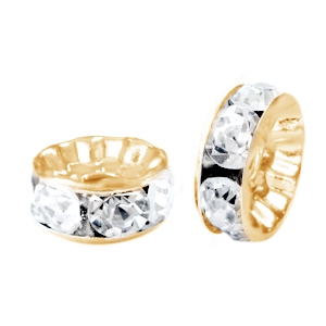 Abalorios Strass rondeles 8mm oro-cristal