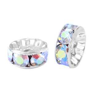 Abalorios Strass rondeles 6mm plata-cristal con efecto AB